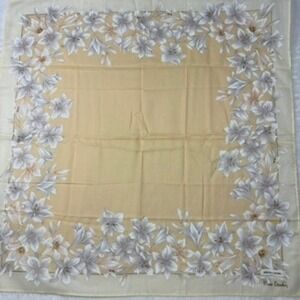 VTG PIERRE CARDIN Scarf Handkerchief Floral Lily Yellow 18in